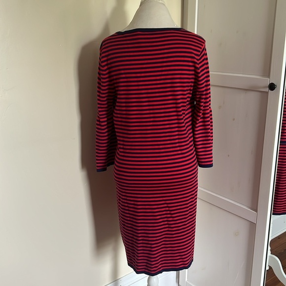Sail to Sable Classic Red and Navy Blue Striped Cotton Blend Crew Neck Dress - L - Picture 7 of 9